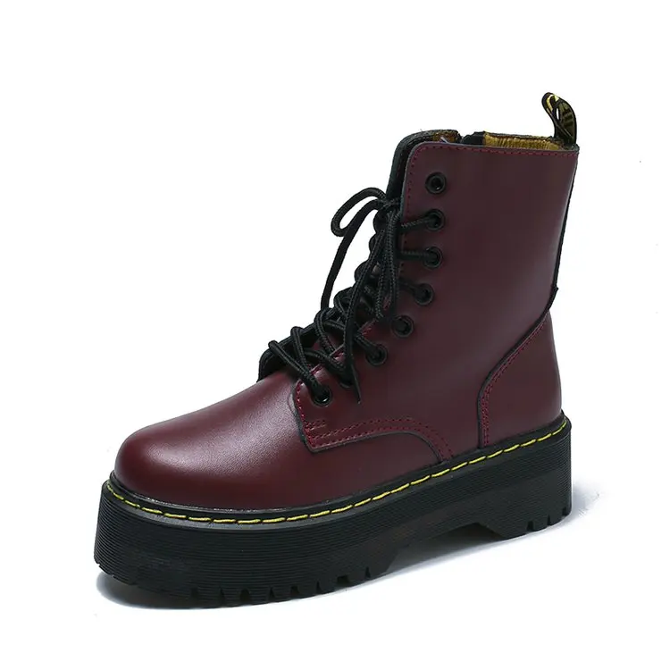 Мотоциклетные ботинки на платформе; женские ботильоны; женские ботинки из мягкой кожи; Ботинки martin на толстой подошве; женская обувь на шнуровке; Botas Mujer