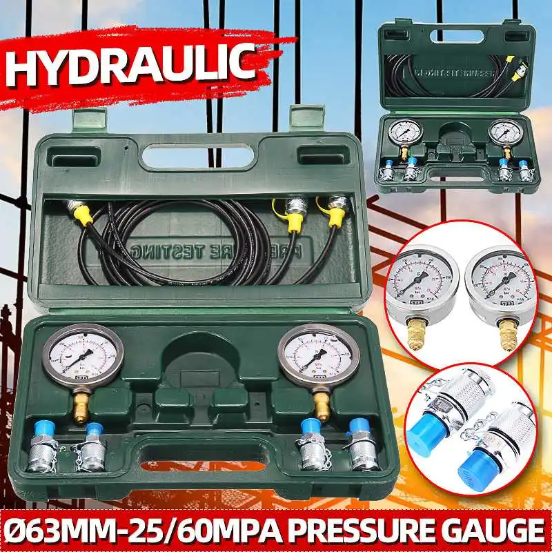 

Hydraulic Pressure Gauge Excavator Hydraulic Pressure Test Kit with 1.5m Test Hose Coupling 63mm Gauges Gauge Tools