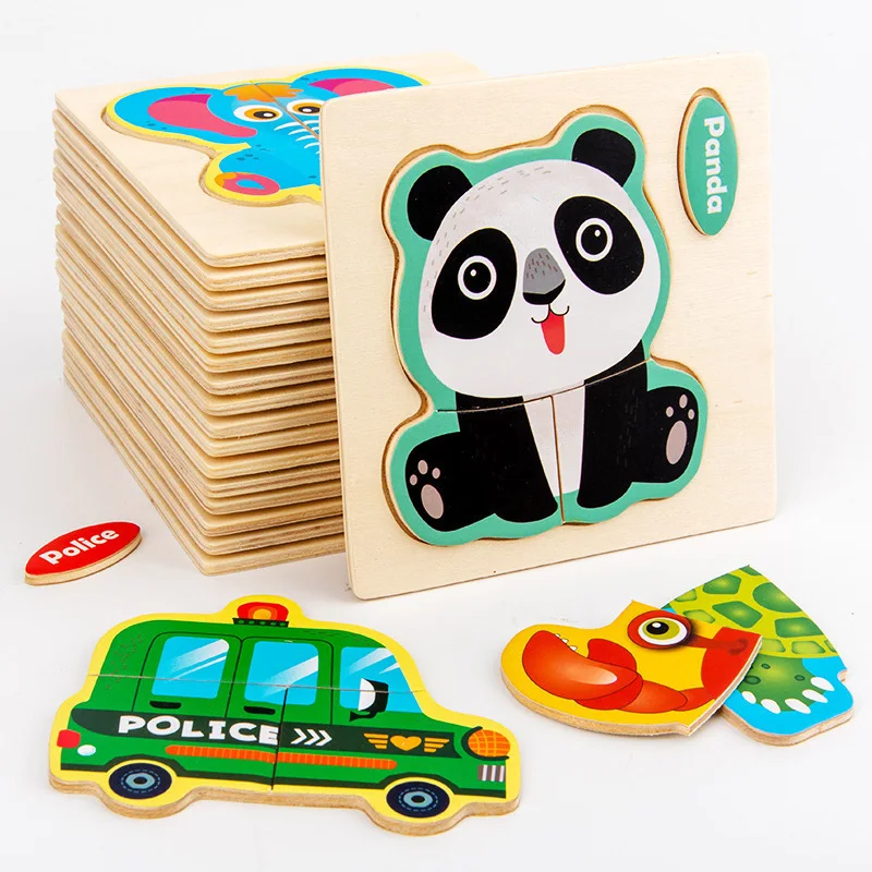 

Toddler Enlightenment Big Pieces 3D Puzzles 4pcs set Cartoon Animals Jigsaw Educational Wooden Toys for Children Montessori Gift