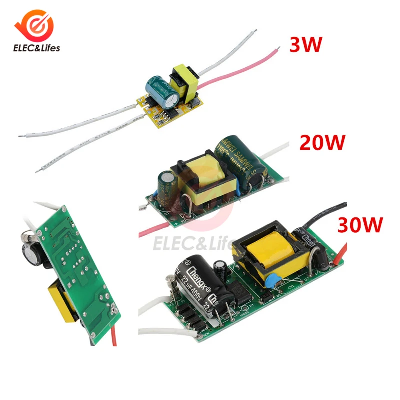 AC 85-265V Светодиодный драйвер 3 Вт, 20 Вт, 30 Вт, 100mA 600mA 900mA 12V 15V 24V постоянный ток трансформаторы Питание для Светодиодный ламп