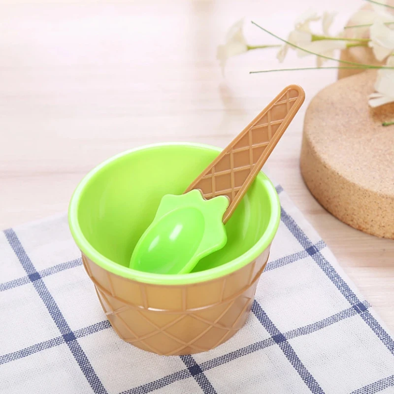 ADOLENB Tazón de helado de color caramelo de dibujos animados con herramienta de helado para niños de cuchara Cucharas de helado 