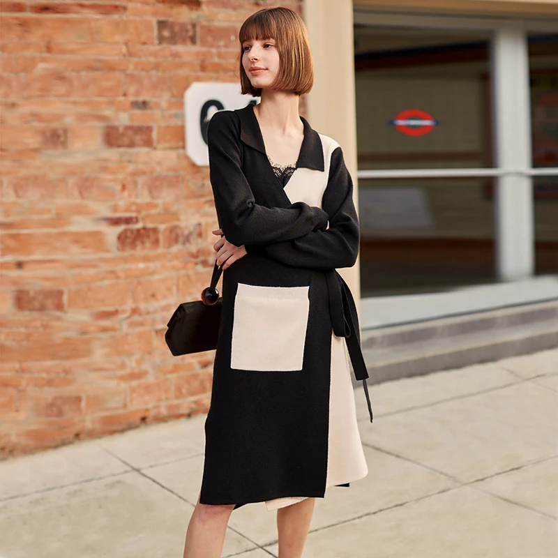 ^*Best Offers AEL 2019 high quality autumn spring wool fashion cardigan Casual Sweater Panelled black white outerwear women long coat
