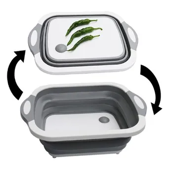 

3in1 Sink Folding Chopping Cutting Board Dish Tub Fruit Vegetable Washing Drain Storage Basket Collapsible Colander Kitchen Tool