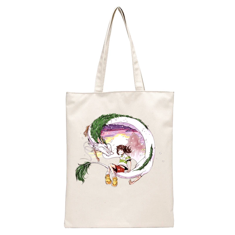 Spirited Away Faceless  Print Reusable Shopping Bag Women Canvas Tote Bags Printing Eco Bag Cartoon Shopper Shoulder Bags