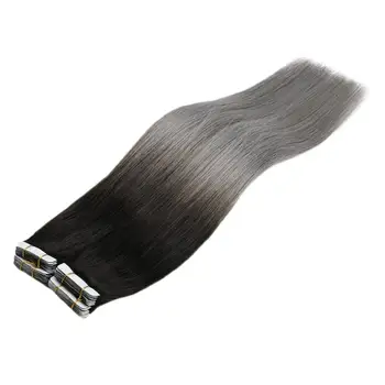 

VeSunny Adhesive Tape in Hair Extensions 100% Real Human Hair 20pcs Ombre Natural Black to grey T#1B/grey 50gr