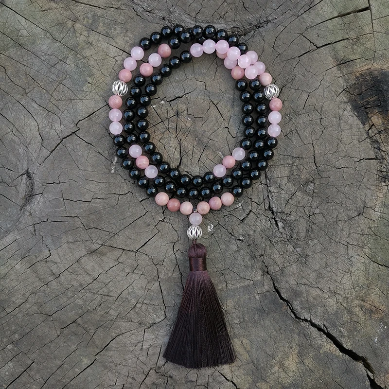 8mm Rhodrochrosite,Rose Quartz Japa Mala Set,Warmth,Meditation Mala,Namaste Yoga Jewelry,Buddhist Mala Prayer Bead,108 Bead