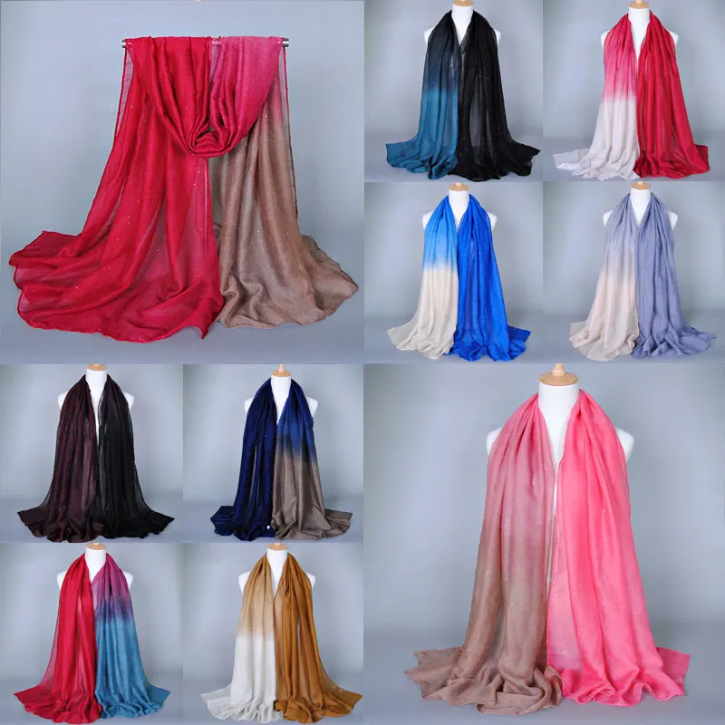 

Long Shawls Head Scarves Double Color Classic Bronzing Glitter Scarf Gradient Bandanas pashmina Scarves Scarf Muslim Hijab Voile