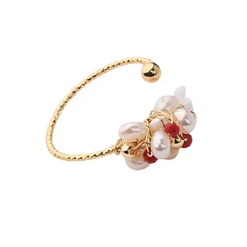 

Handmade Freshwater Pearl Open Ring Flower Beads Finger Rings Adjustable Ring For Women Party Wedding Jewelry Accessories Gifts
