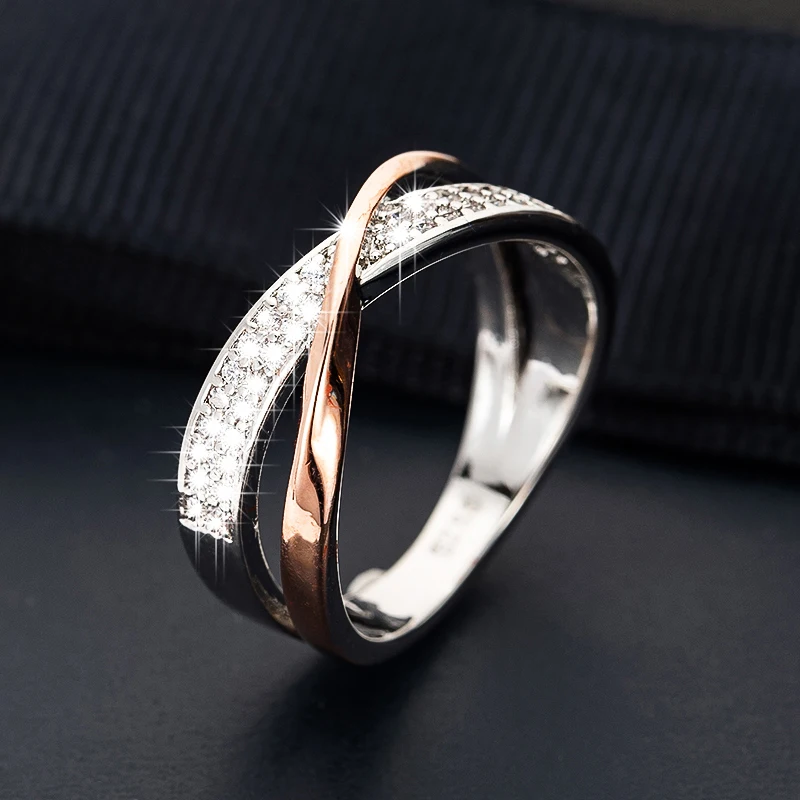 Jewelry Crystal-Rings Wedding-Rings Classic Female Silver-Color Two-Tone-X-Crossing Fashion