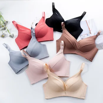 

Breathable Sexy Solid Color Gather Push Up Lingerie Wire Free Bras For Women Wide Straps Underwear Adjusted Strapless Bra