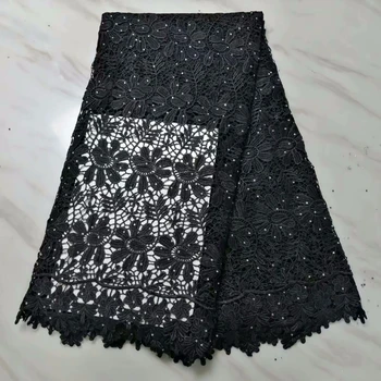 

2019 African Cord Lace BLACK Lace Fabric High Quality Guipure Lace Nigerian Lace Fabric For Wedding Dresses 5Yards