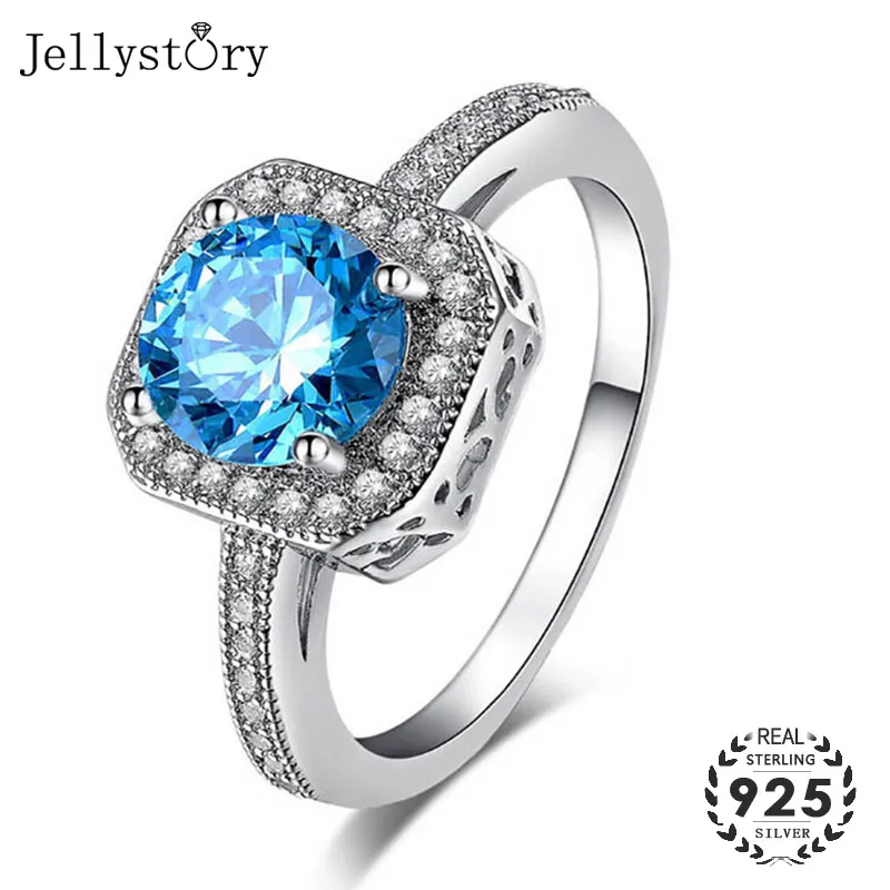 

Jellystory Trendy 925 Silver Ring with Round Shape Sapphire Emerald Gemstone Fine Jewelry Rings for Women Wedding Gift size 6-10