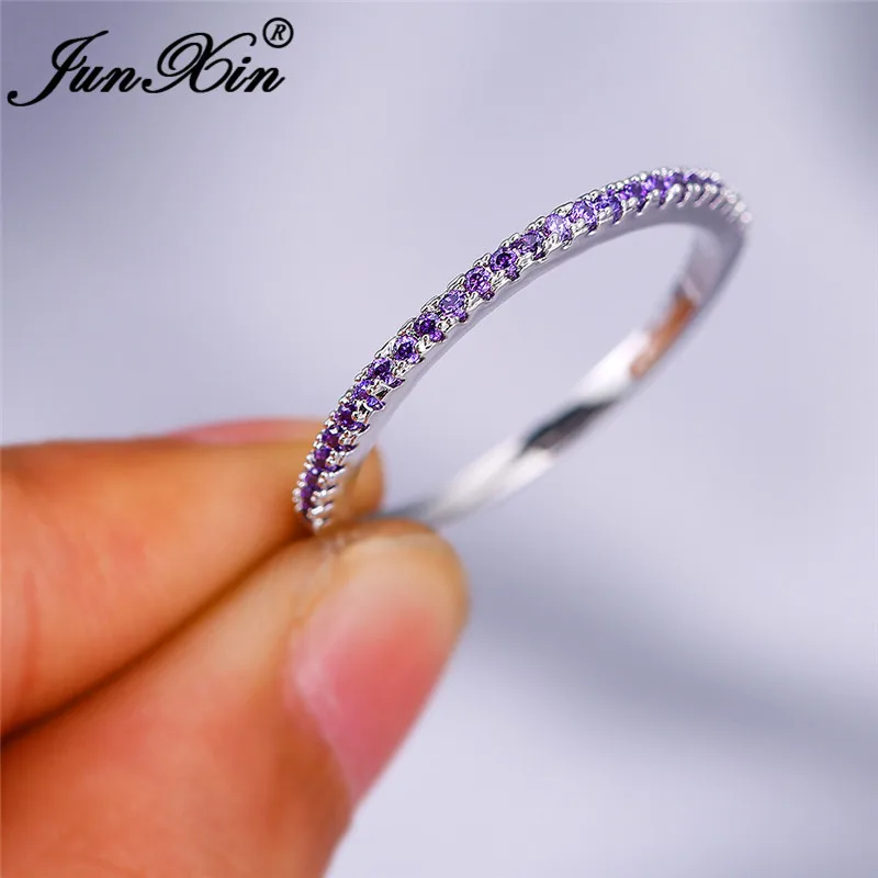 Stackable Single Row Thin Rings For Women 925 Silver Rose Gold Round Zircon Green Red Stone Wedding Stacking Ring Daily Jewelry