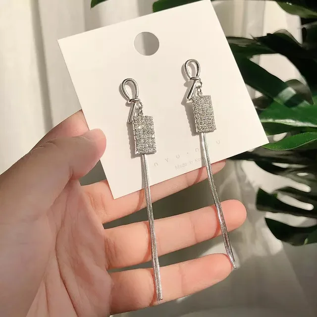 Vintage Gold Color Bar Long Thread Tassel Drop Earrings for Women Glossy Arc Geometric Korean Fashion Jewelry Hanging Pendientes Y6088 Silver
