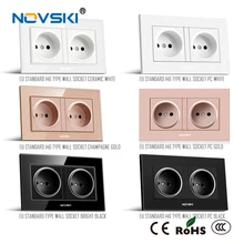 NOVSKI Европейский стандарт 16А электрическая двойная настенная розетка с кристаллами, закаленное стекло, панель переменного тока 110-250 В, розетка 86*146 мм