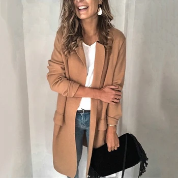 

2019 Women's Trench Spring New Loose Solid Color Coats Women Thin Style Femme Windproof Pockets Slim Streetwears Plus Size
