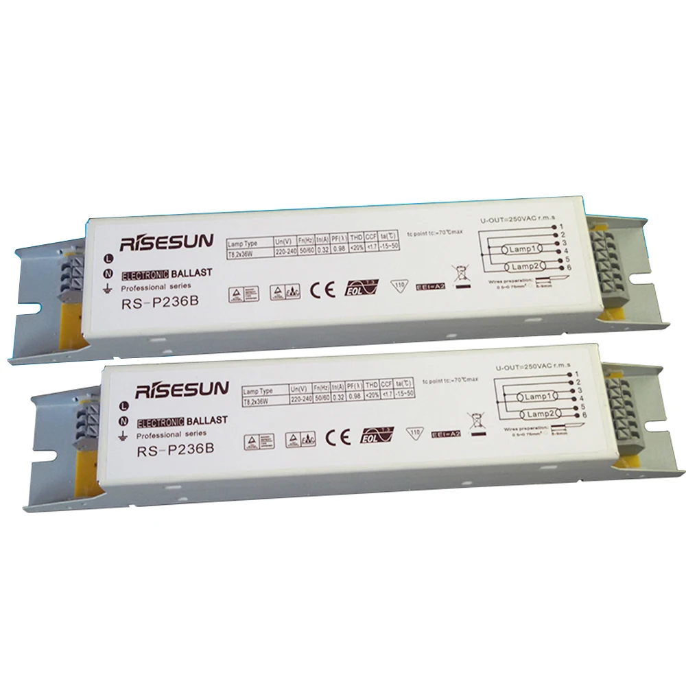RISESUN RS-P236B T8 2X36W электронный балласт УФ балласты для ламп для 2 ламп 220V белый, 2-Pack