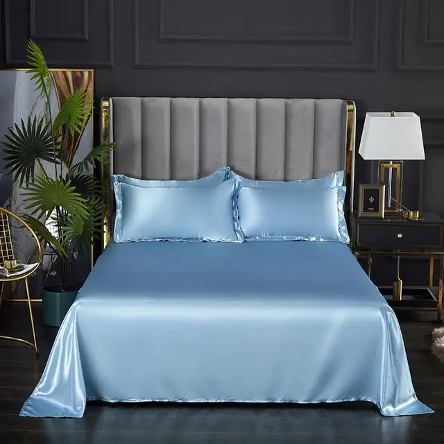 New 1 Pc Bed Sheet Solid Color Plain Dyed Satin Polyester Flat Sheets Queen  Size Sabanas