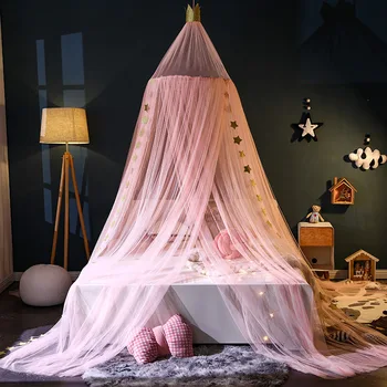 

Kids Bed Cotton Mosquito Net Hanging Dome Bed Canopy Princess Bedcover Curtain For Baby Kids Reading Playing with Star Decor