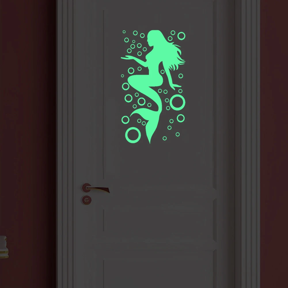 Luminous Bubble Mermaid Polka Circle Wall Stickers Kitchen Bathroom Decor Glow in the Dark Wall Decals Peel & Stick Wallpaper