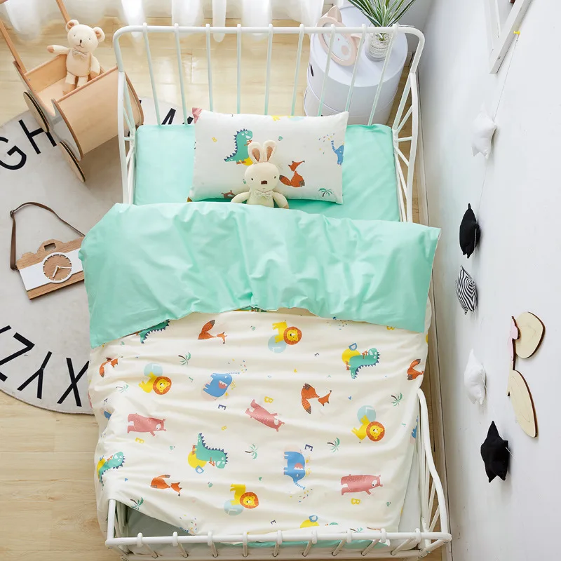 3pcs-dinosaur-baby-bedding-set-cotton-crib-bed-linen-kit-cartoon-animal-includes-pillowcase-bed-sheet-duvet-cover-without-filler