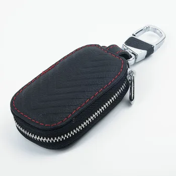 

Car Smart Key Holders Cover Keychain Leather+Alloy Remote Fob Zipper Case Box