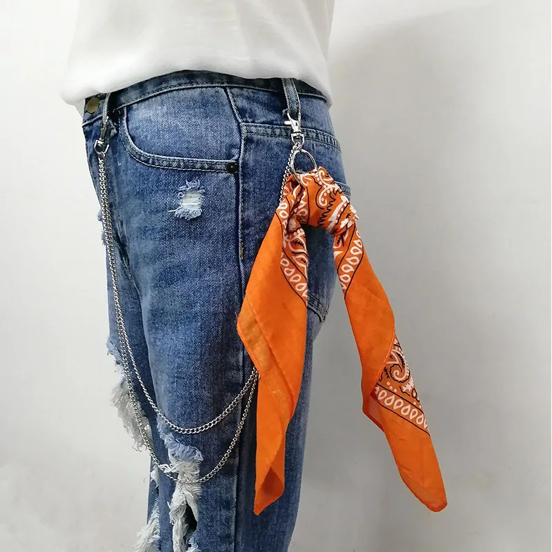 orange Шарф, металлические штаны с цепочкой, брюки в стиле панк, хип-хоп, цепочка на талию, металлический кошелек, серебряный брелок для ключей, аксессуары для джинсов Z40 - Цвет: orange