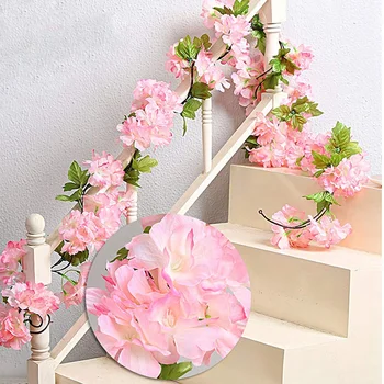 

2 Pack Artificial Cherry Blossom Garland,Hanging Vine Fake Flowers Silk Garland,Home Wedding Party Decor,Pink