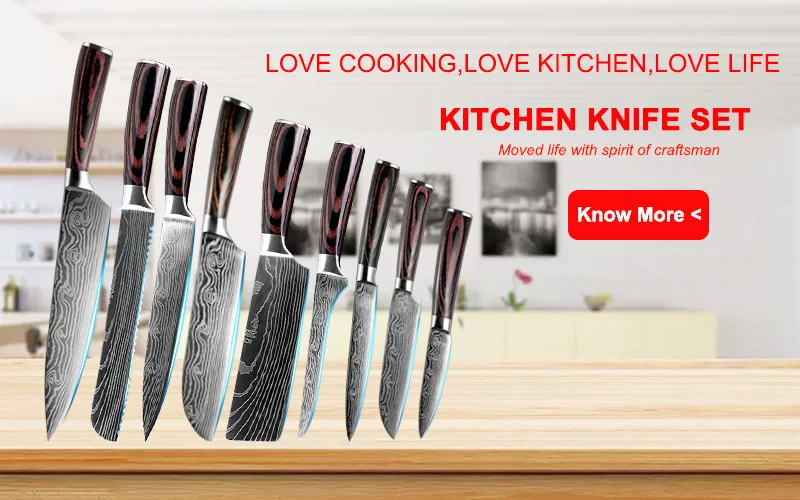Набор кухонных ножей с подставкой для ножей, приспособление для нарезки повара, точилка для сантоку, кухонные комплекты ножей, лезвие из нержавеющей стали, Подарочные инструменты