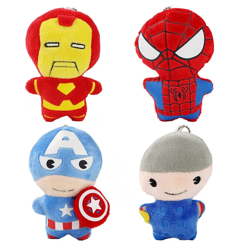 4 шт./лот милые мини Мстители Тор Капитан Америка человек паук Железный Человек Плюшевый мягкий брелок мягкие игрушки Супергерои куклы