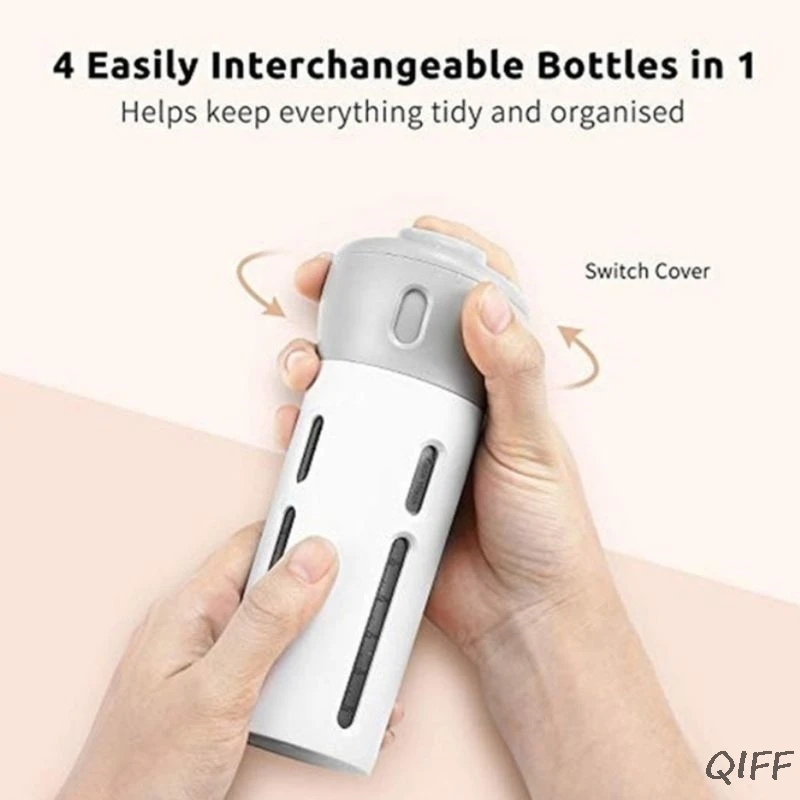 4In1 Travel Dispender Shampoo Shower Gel Empty Bottles Set Refillable Container