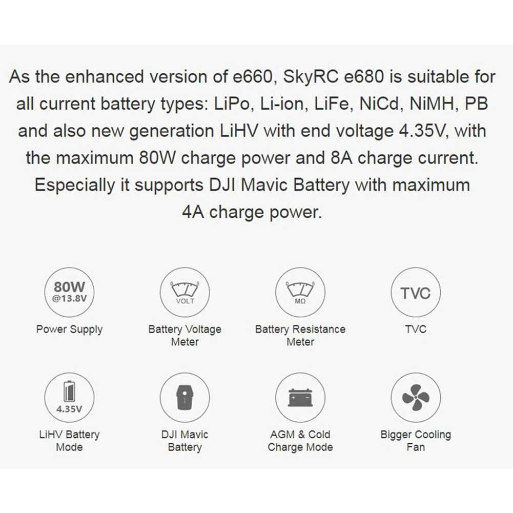 E680 80W Mini Portable Balance Charger Smart Tool Plastic Protection Battery 13.8V Cooling Fan Disc