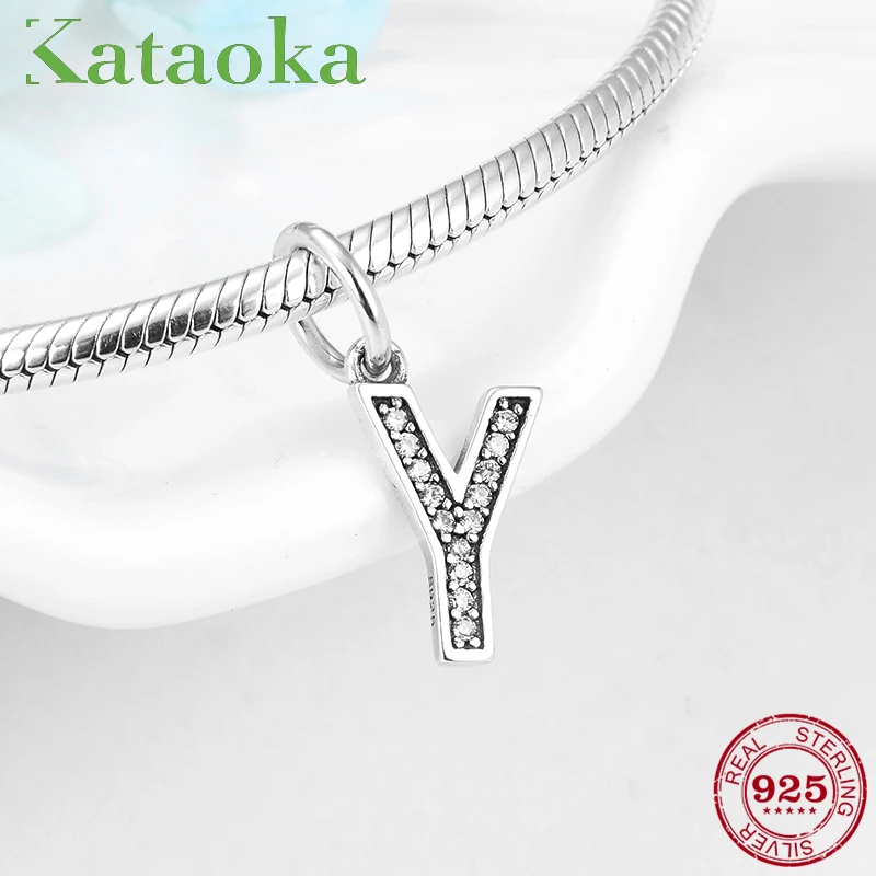 

Real 925 Sterling Silver Letter beads Alphabet Y Clear CZ charms pendants fit Original Kataoka Charms Bracelet Jewelry making