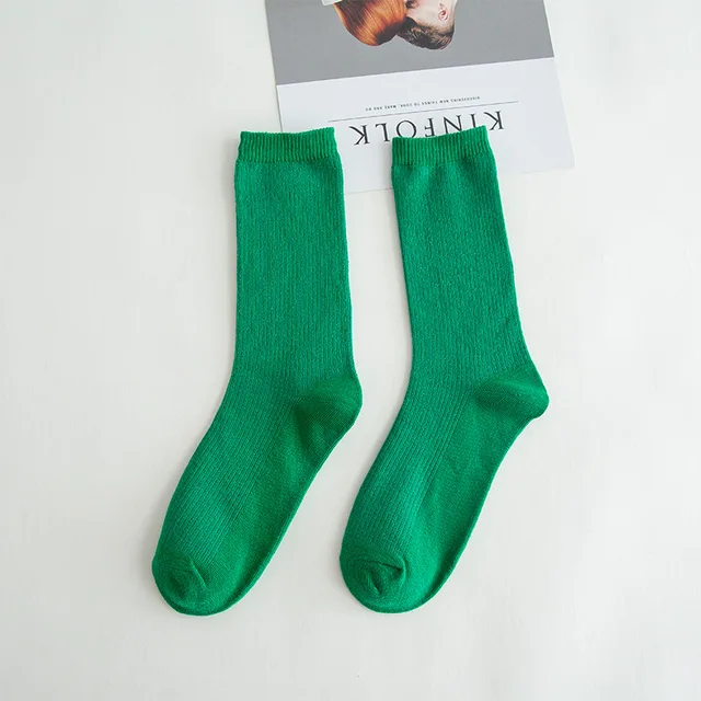 Solid color socks Ⅰ Middle tube Knitted Japanese Korea Loose Long Socks Women Pile Ins Soft Fashion girls Spring and Autumn longer Green