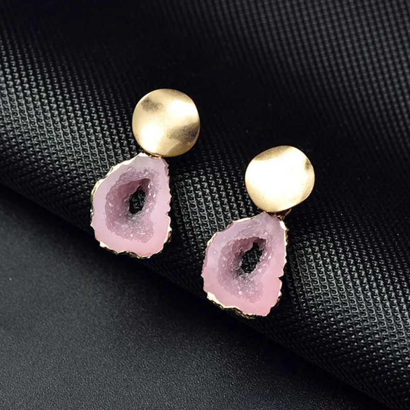 B New Korean Vintage Geometric Acrylic Drop Earrings for Women Fashion Metal Geometric Gold Hanging Earring Jewelry - Окраска металла: B