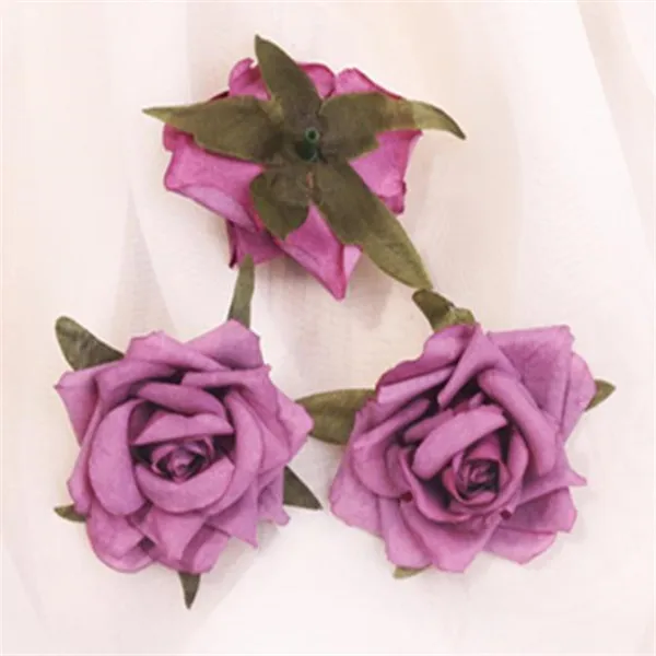 Фиолетовый 100Pcs Dia.6cm/2.36" Fake Rose Flower Heads Artificial Roses for Wedding Bride Headdress Wrist Christmas Party Home Decorations - Цвет: Фиолетовый