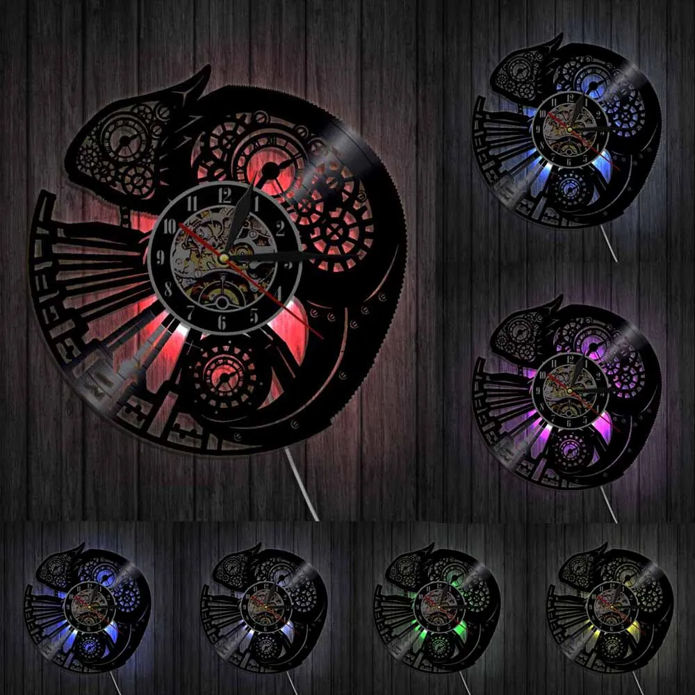 Chameleon Nursery Home Decor Wall Clock Reptile Exotic Pet Vinyl Record Wall Clock Chill Tribal Gecko Lizard Serpent Wall Art