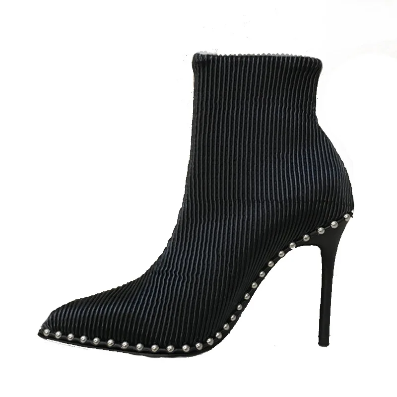 Black Sock Boots Дропшиппинг шипованных носков; женские ботильоны с острым носком и заклепками; женская обувь на высоком каблуке-шпильке; женская обувь; XYZ387 - Цвет: Black Sock Boots