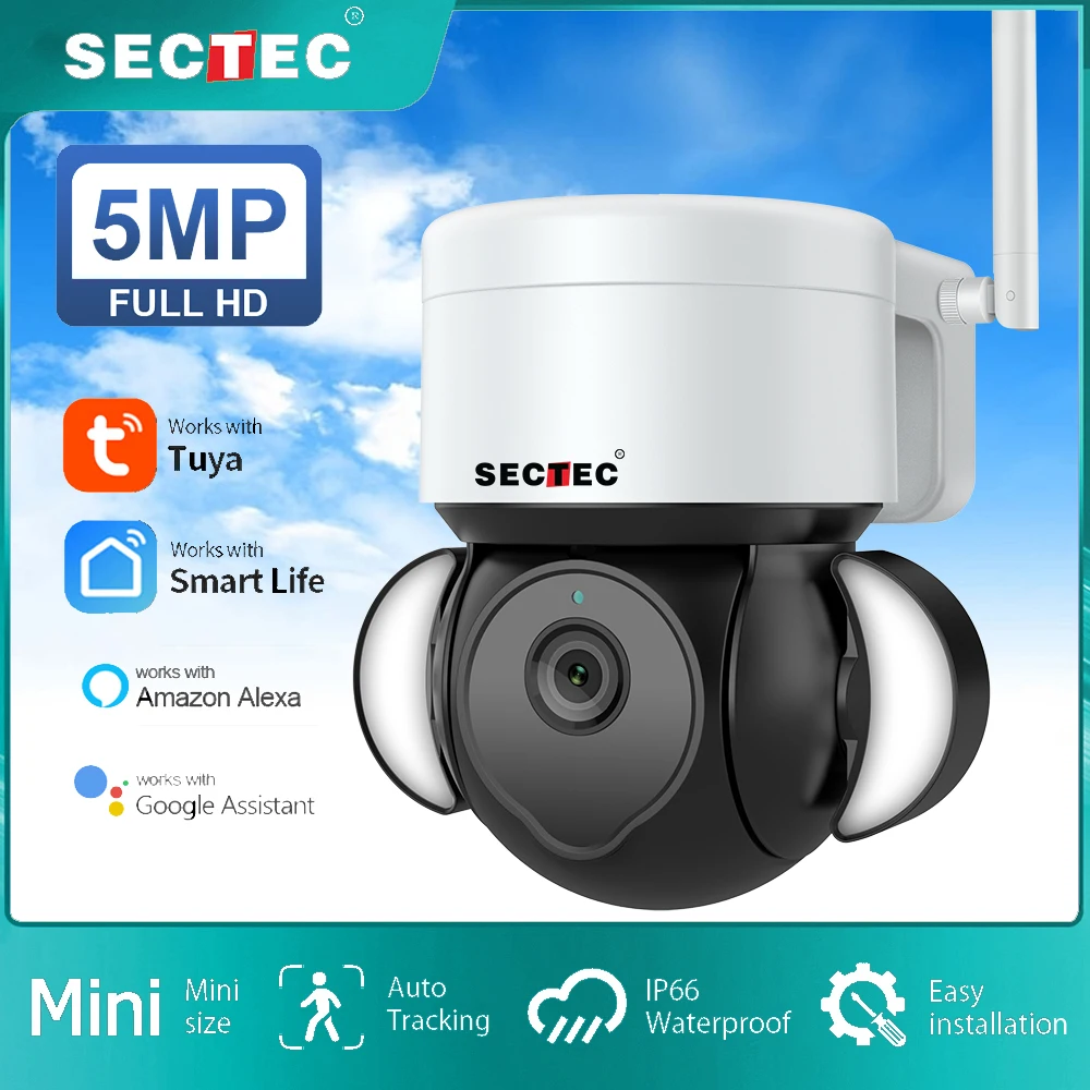 SECTEC 5MP 3MP Wifi TUYA камера Smart Cloud PTZ IP наружная Foodlight Google домашняя наблюдения защита