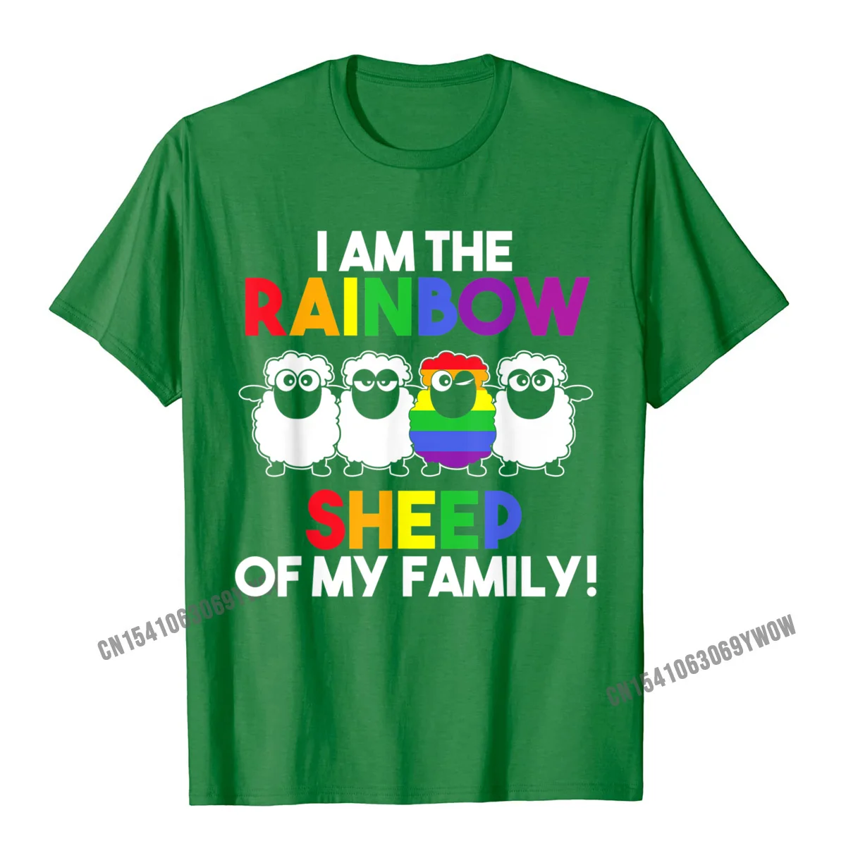 Custom Tops Shirts Dominant Round Neck Fashionable Short Sleeve 100% Cotton Men T Shirt cosie T Shirt Wholesale I am the Rainbow sheep of my family t-shirt__30 green