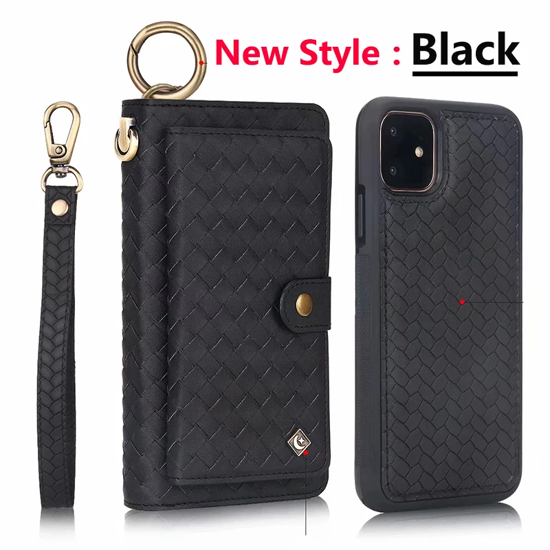 New Style Black Брендовый чехол Rosefy для iPhone 6S 7 8 Plus Xs съемный кошелек на молнии тканый кожаный чехол+ закаленное стекло - Цвет: New Style Black