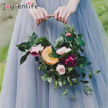 

DIY Iron Gold Metal Ring Portable Garland Baby Shower Wedding Bride Flower Wreath Handmade Flower Catcher Hoop Decoration