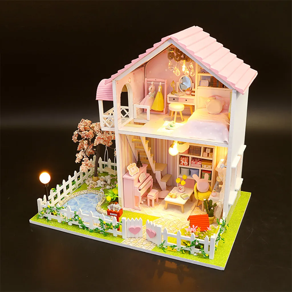 Diy Miniature Doll House Model Toys For Kids 3d Wooden Furniture Flower Room Simulation Toy Christmas Decorate Craft Toy Gift G6 - Цвет: B
