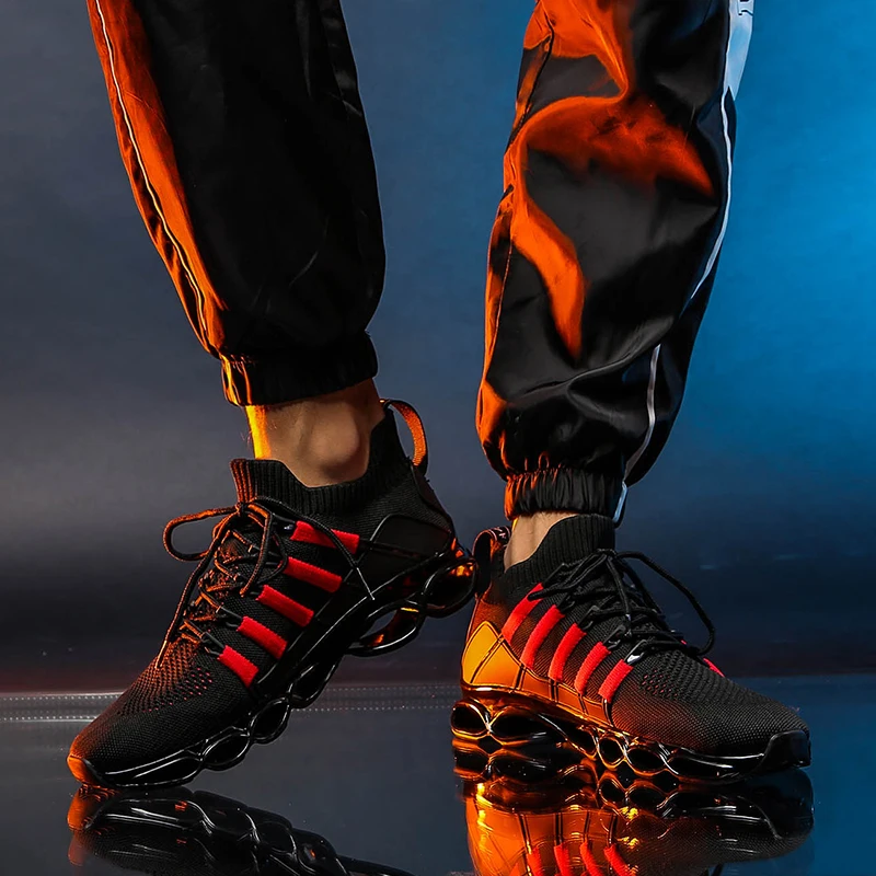 Новая обувь blade Модные дышащие тапки для Для мужчин размера плюс 46 удобные спортивные Для Мужчин's суперзвезды туфли на плоской подошве повседневная обувь 48 Красный
