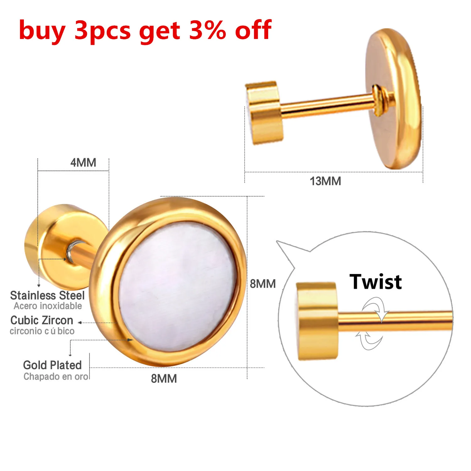 LUXUSTEEL Twist Серьги гвоздики Золото/цвет серебра талисман серьги в виде ракушки