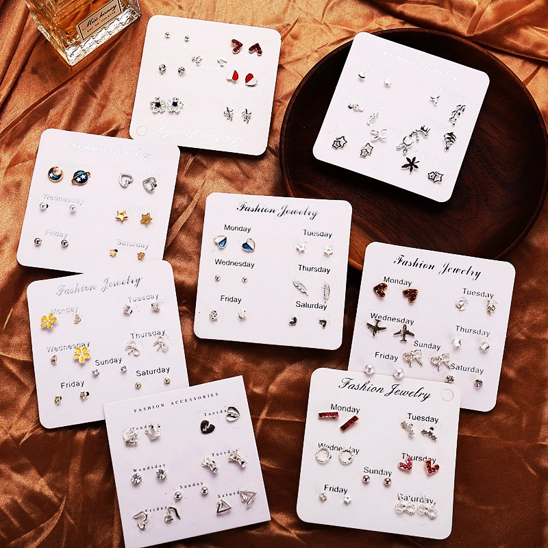 

Korean Elegant Stud Earrings For Women Heart Star Moon Flower Round Earring Set Fashion Statement Jewelry 2019