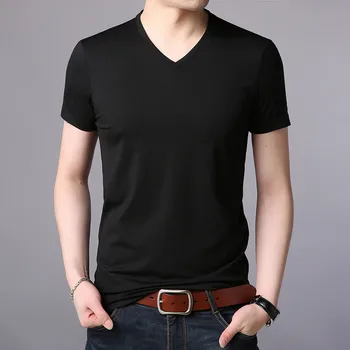 

10046-Summer short-sleeved t-shirt men's trend Korean version of solid color bottoming shirt