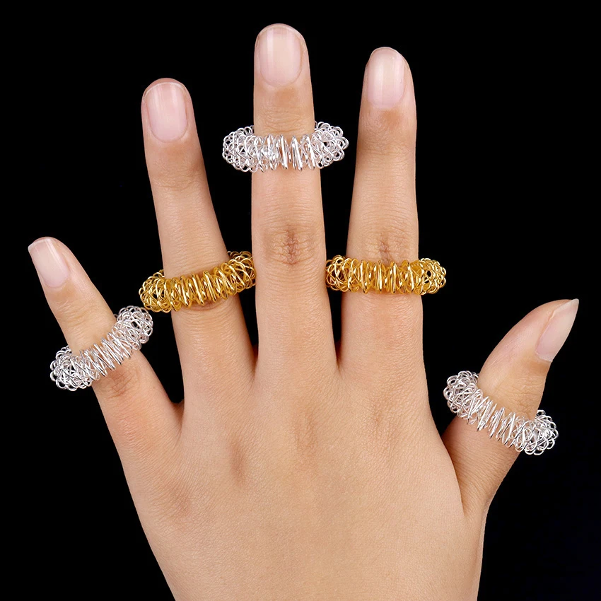 

5PCS Stainless Steel Finger Massage Ring Acupuncture Ring Therapy Relax Hand Blood Circulation Health Care Massage Tools