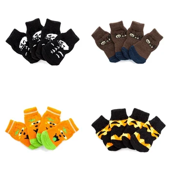 

Pet Pumpkin Dog Socks Anti-slip Sole Paw Protectors Halloween for Small Medium Dogs Dirty-proof Feet Cover Sock