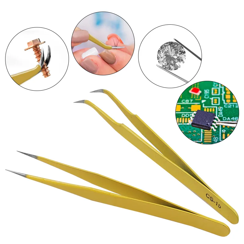 Anti-Static Stainless Steel Tweezers Set 1PC For Electronics Phone Repairing Tool Eyebrow/Eyelash Tweezers tweezer tool precision tweezers esd anti static tweezers phone repair tweezers